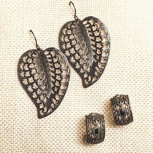 Two Pair of Silver Antique look Filigree Earrings Pierced Wire Post Vintage Look